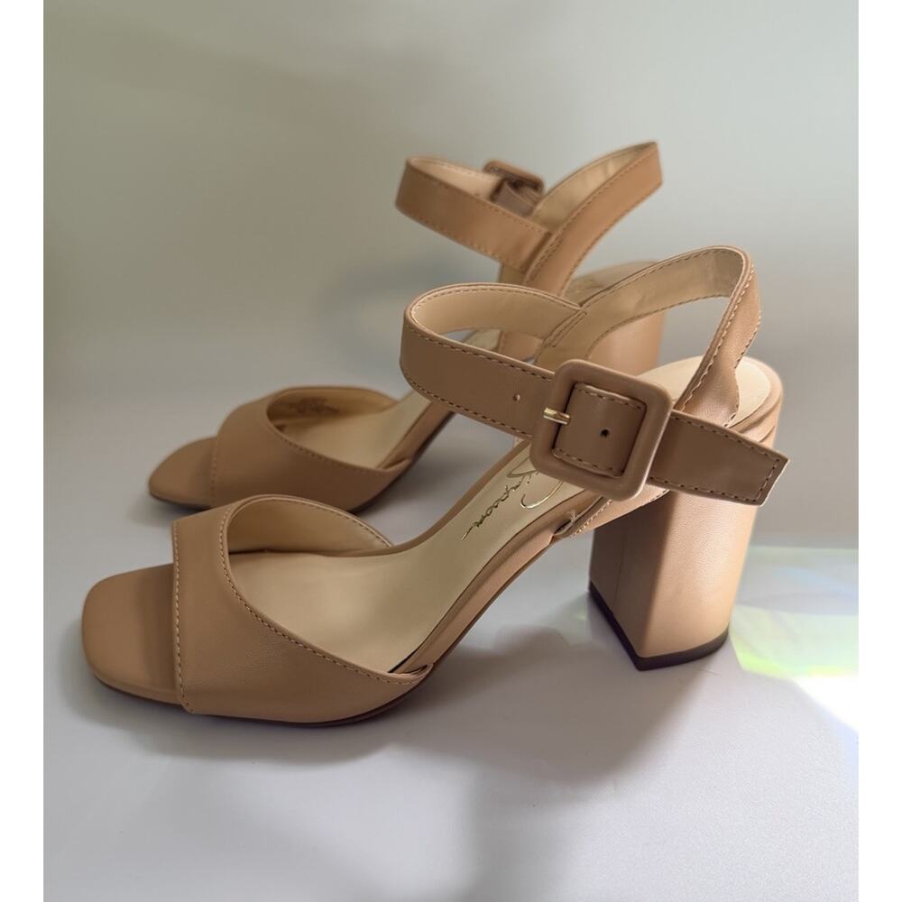 Jessica Simpson Block Heel Ankle Strap Sandals Nude/Beige Sz 6 Open Toe NWOB